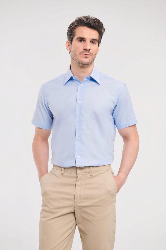 Chemise oxford cintrée manches courtes homme - Russell - Réf: RU923M - 70% coton / 30% polyester - Facile d'entretien, tissu épais et résistant_0