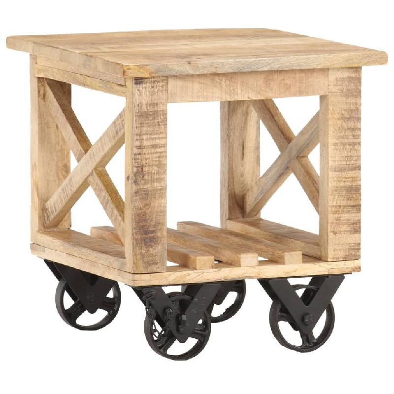 Décoshop26 - Table d'appoint sur roulettes style vintage 40 x 40 x 42 cm bois de manguier DEC032323 - Bois massif 3000258919311_0