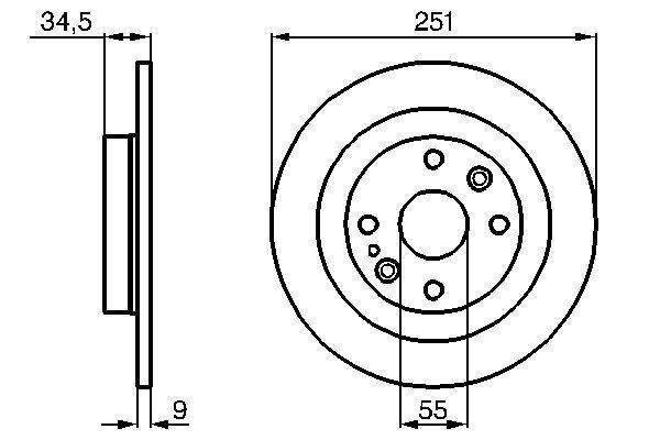 Disque de frein Bosch 0986478701 - Boîte de 2 disques - Montage arrière - Type plein - 4 trous_0