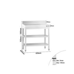 GGM Gastro Tables Inox de Travail Premium avec Dosseret et 2 étagères - Profondeur 600 mm - ATK66AZB - 4063326276272_0
