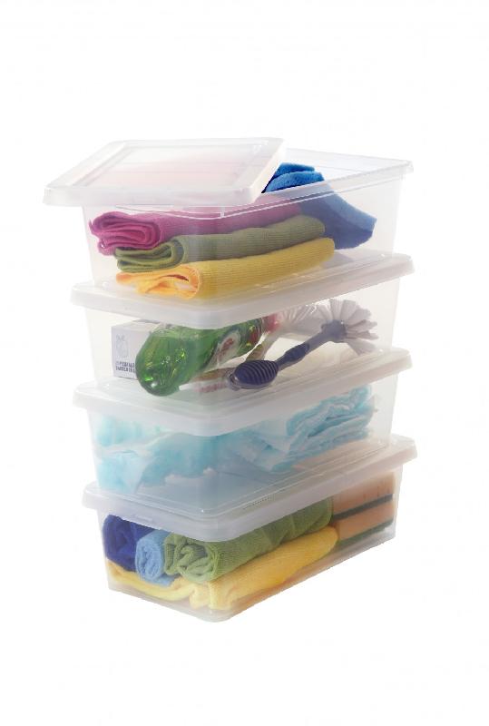 Lot de 4 boîtes de rangement Iris en plastique transparent - 19 x 34 x 11 cm - 5L - empilables et encastrables_0