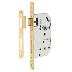 Serrure encastrable Unimax CE NF QC à condamnation pour salle de bain et toilette, axe 50mm, bouts ronds, laitonné - THIRARD - doré 3150260152319_0