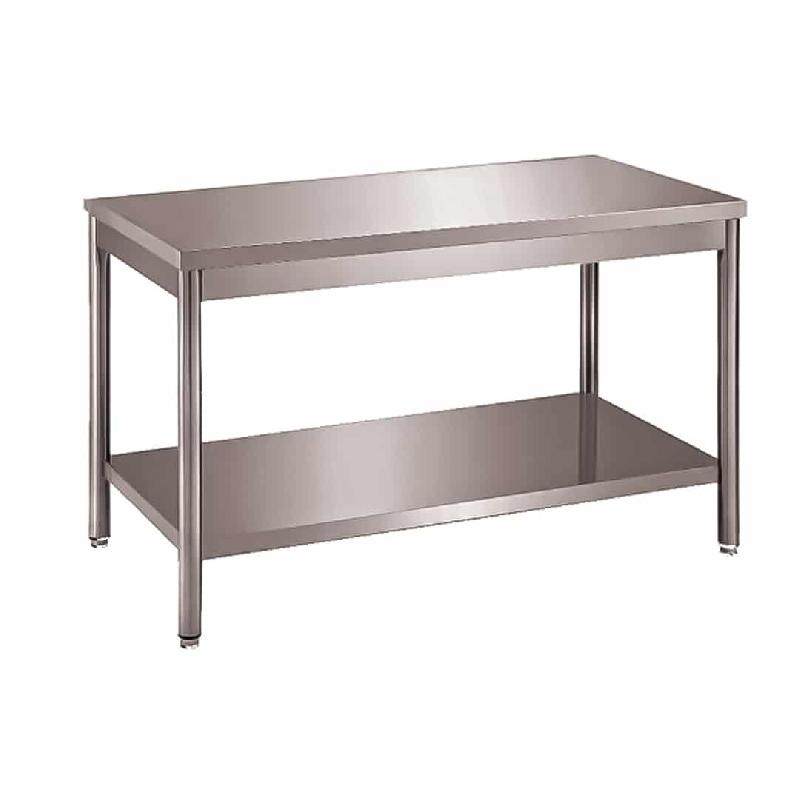 Table démontable bords droits pieds ronds inox AISI 304 centrale + étagère P 700 mm (Longueur, mm: 800 - Réf DRTCE87-1)_0