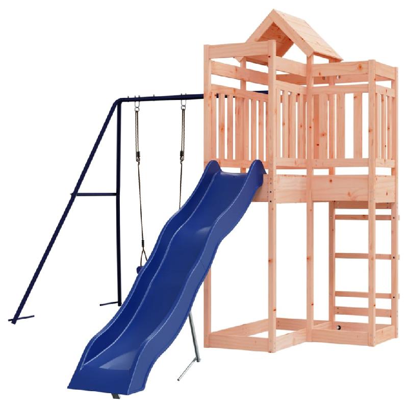 Aire de jeux d'extérieur en bois massif de douglas - Balançoires, toboggan ondulé, portiques robustes - 291 x 373 x 238 cm - Réf. 02_0004670_0