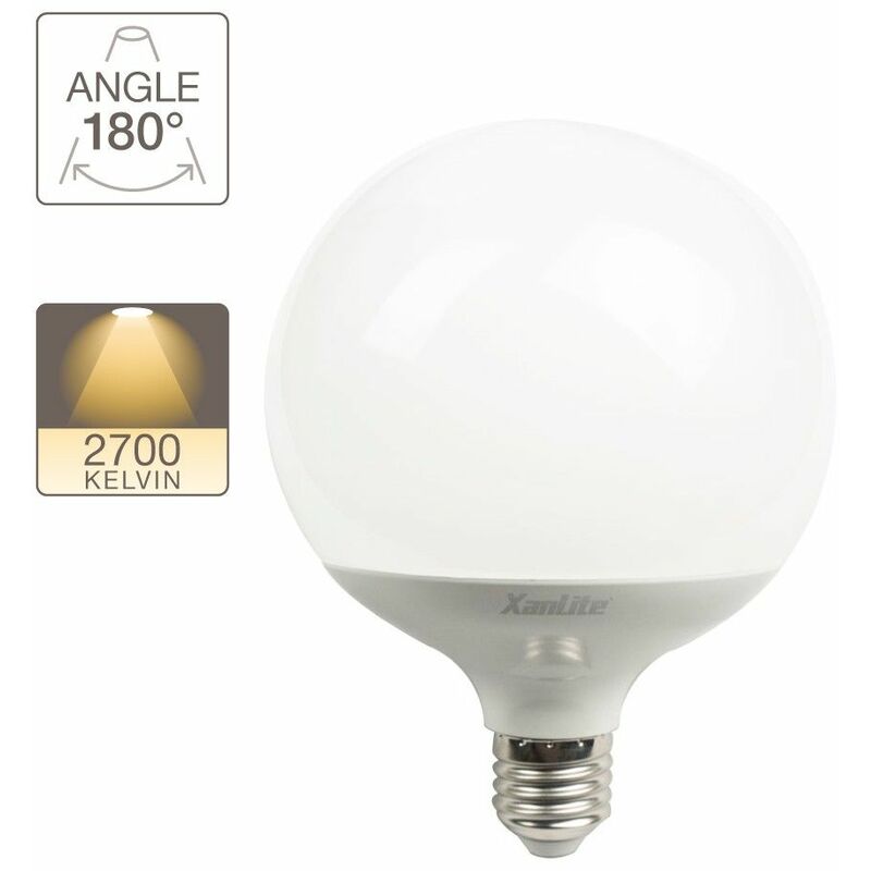 AMPOULE LED GLOBE 12 CM, CULOT E27, CONSO 20W, EQ. 150W, BLANC CHAUD