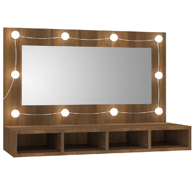 ARMOIRE À MIROIR AVEC LED CHÊNE 90 X 31,5 X 62 CM MARRON 02_0006668_0