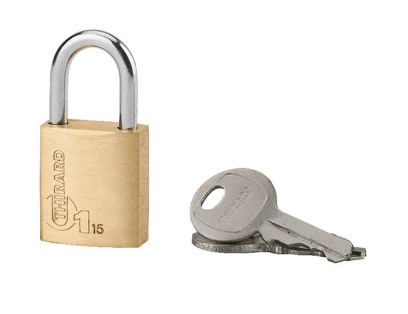 Cadenas à clé type 1 - 15 mm - Corps laiton monobloc, anse acier nickelé - Thirard_0