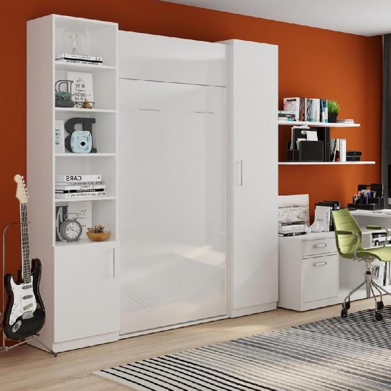 COMPOSITION ARMOIRE LIT DYNAMO FAÇADE BLANC BRILLANT RANGEMENT BLANC MAT 90*200 CM_0