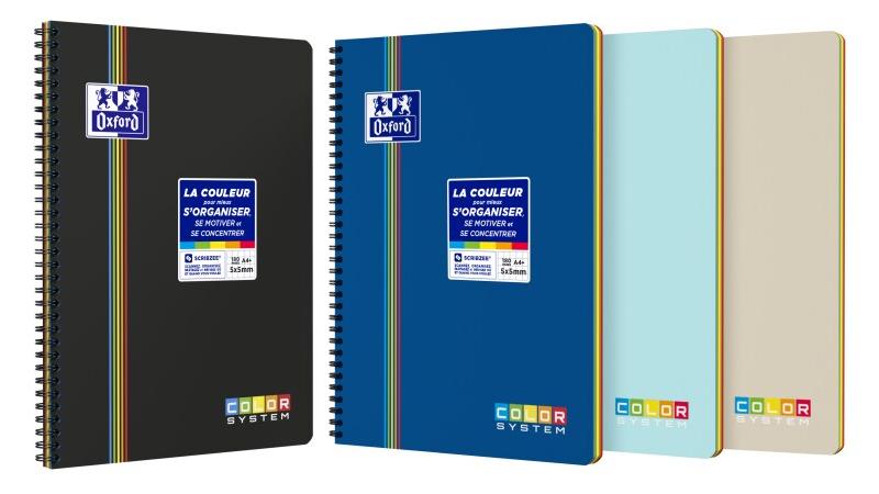 Oxford Lot de 5 Cahier Color System rel. Intégrale A4+, 180p./90 feuilles 90g/m², quadrillé 5x5, coloris assortis (4) - 3020120185170_0