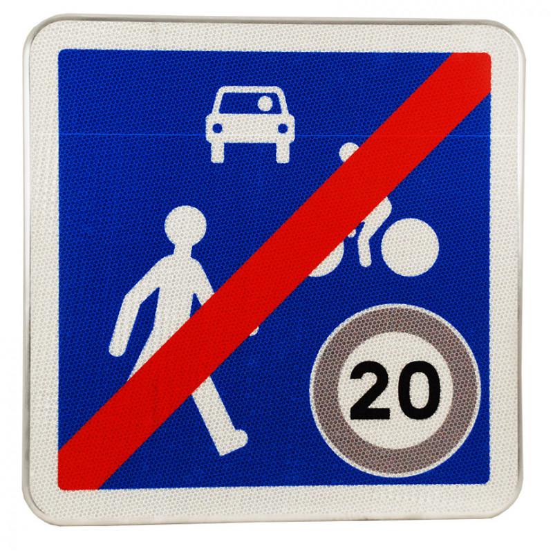Panneau de prescription B53 - Sortie d'une zone de rencontre avec pictogrammes et limitation de vitesse_0