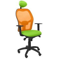 Piqueras y Crespo - Fauteuil de bureau ergonomique Jorquera avec accoudoirs et hauteur réglables, tissu BALI pistache et maille orange_0