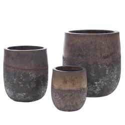 Set de 3 Caches pot Samoa -  Marron Rond Céramique Lou De Castellane 36x36 cm - marron céramique 3520071939193_0