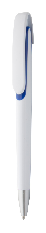 Stylo à bille en plastique - corps blanc et poussoir argenté - encre bleue_0
