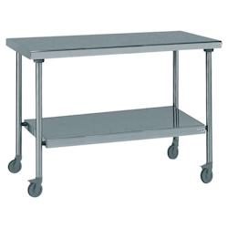 Tournus Equipement Table inox centrale sur roues avec étagère inférieure fixe longueur 1400 mm Tournus - 464973 - plastique 464973_0