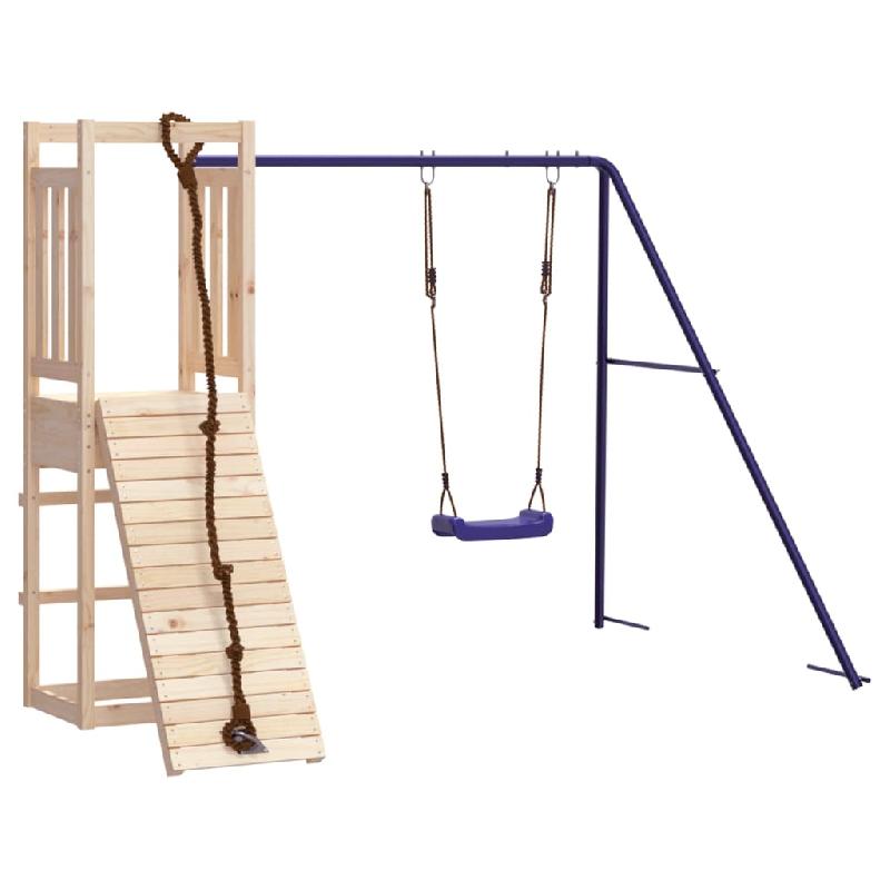 Aire de jeux extérieure en bois de pin massif - Balançoire, toboggan, portique robuste 237x184x169 cm - Modèle 02_0004815_0