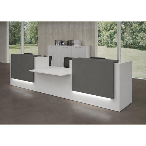 BANQUE D'ACCUEIL DROITE JANA BLANC/ANTHRACITE L 426 CM AVEC MODULE BAS AU CENTRE