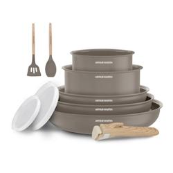 Batterie de cuisine 10 pièces poignée amovible Taupe  AM0986 usage non-intensif Arthur Martin - 3508510999397_0