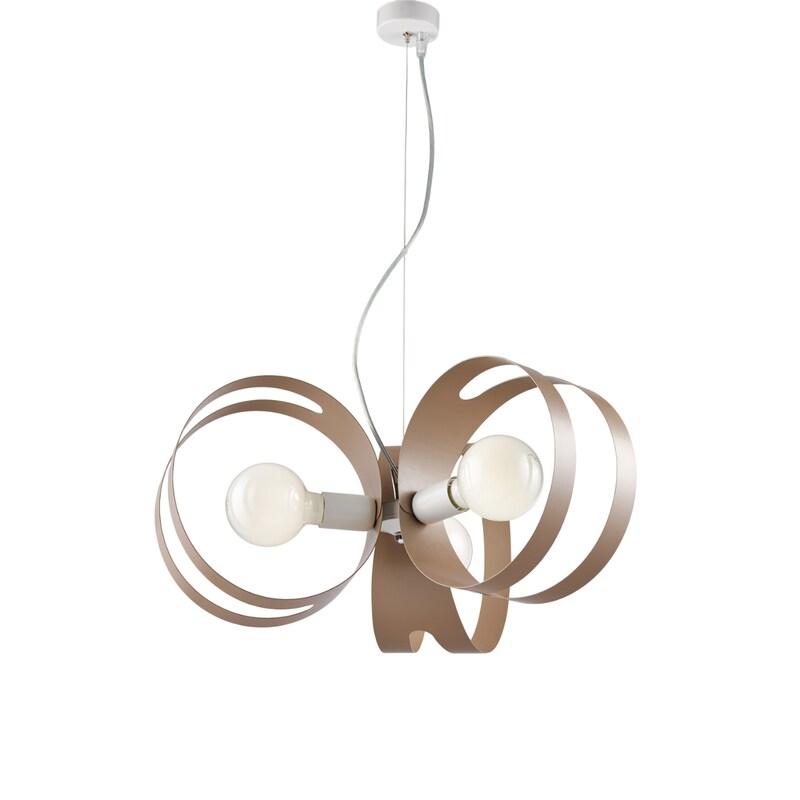 BeLight Suspension Peter fer blanc, bandes laser gris tourterelle, câble acier réglable, 3 lumières d.48 cm, design original - blanc 8057724580488_0