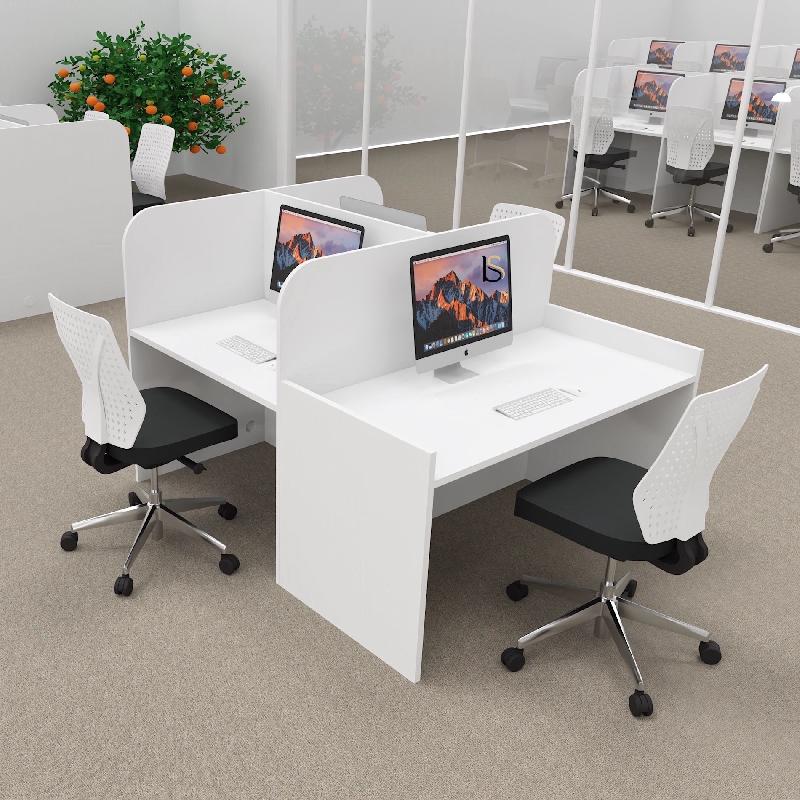Bureau de call center version double 3 personnes avec poste pour superviseur. - 3 places, Blanc_0