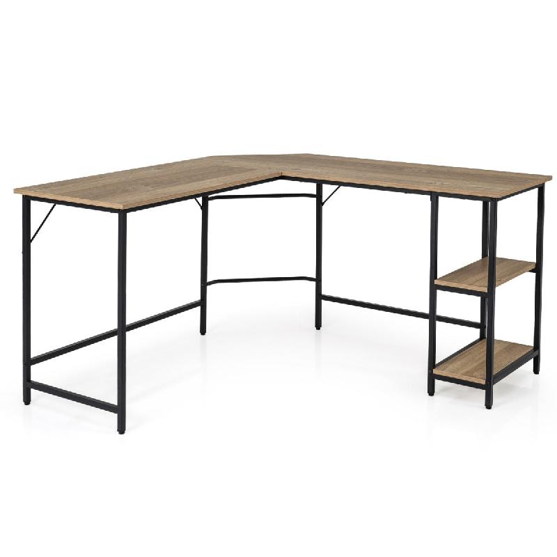 Bureau informatique en forme de L 138 cm - Bureau d'angle d'étude avec structure en acier au carbone naturel - Modèle 20_0008012_0
