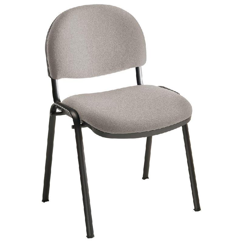 CHAISE REUNION ET VISITEUR PRIMA - TISSU REMBOURRE - GRIS - PIEDS NOIRS - LOT DE 4