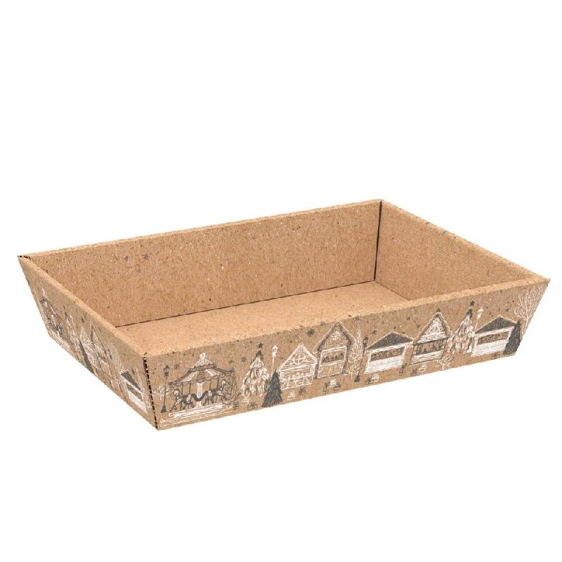 Corbeille carton kraft rectangle maisons gris/blanc 28x20,5x5,5cm - par 50_0