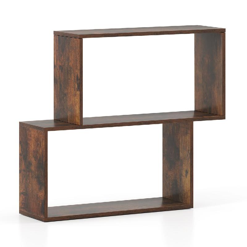 COSTWAY Bibliothèque à 3 niveaux, étagère en bois indépendante avec 2 compartiments cubiques (café) - marron VH35278OR_0