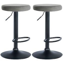 Décoshop26 - Lot de 2 tabourets de bar avec assise en tissu velours gris et cadre métal noir TDB10707 - gris 3002477132694_0