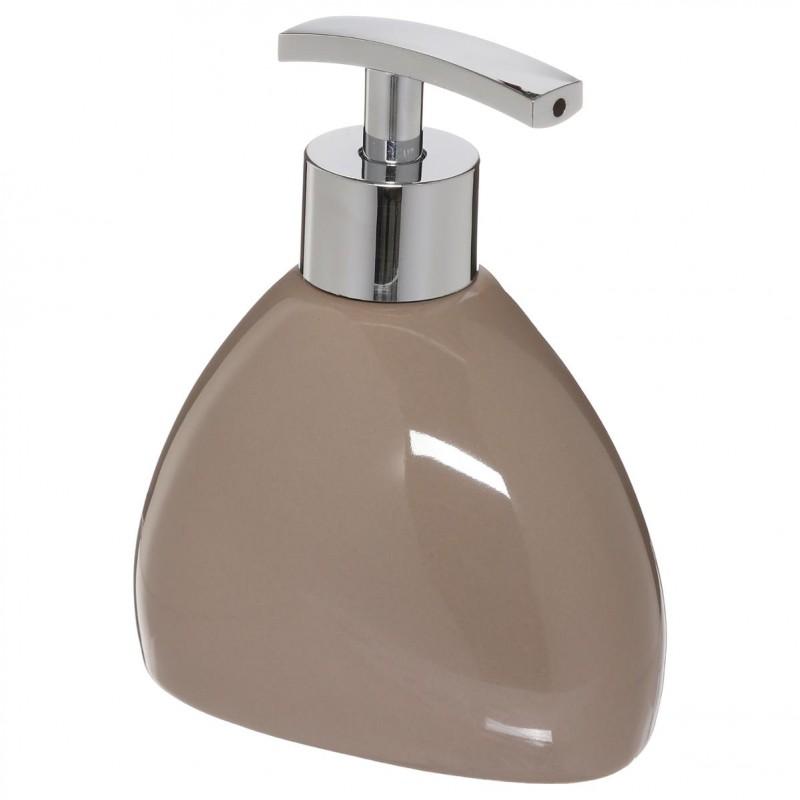 Distributeur de savon galet 14 cm taupe - Paris Prix - céramique robuste et entretien facile_0