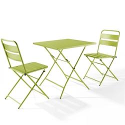 Oviala Business Ensemble table de jardin pliante et 2 chaises acier vert - Oviala - vert acier 106557_0