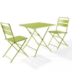 Oviala Business Ensemble table de terrasse pliante et 2 chaises acier vert - Oviala - vert acier 106557_0
