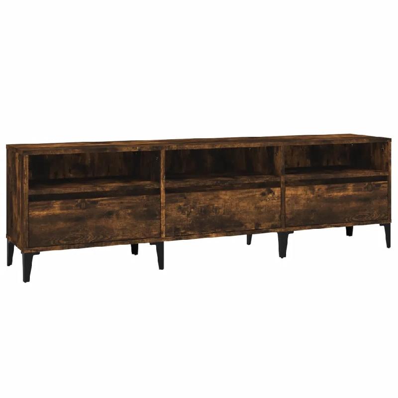 Helloshop26 - Meuble TV en bois d'ingénierie pratique rangement salon 150 x 30 x 44,5 cm style classique en chêne fumé 02_0049188 - métal 30002357_0