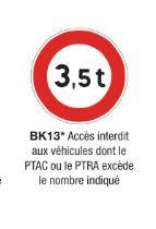 Signalisation de prescription BK13 - Accès interdit aux véhicules avec PTAC ou PTRA spécifique_0