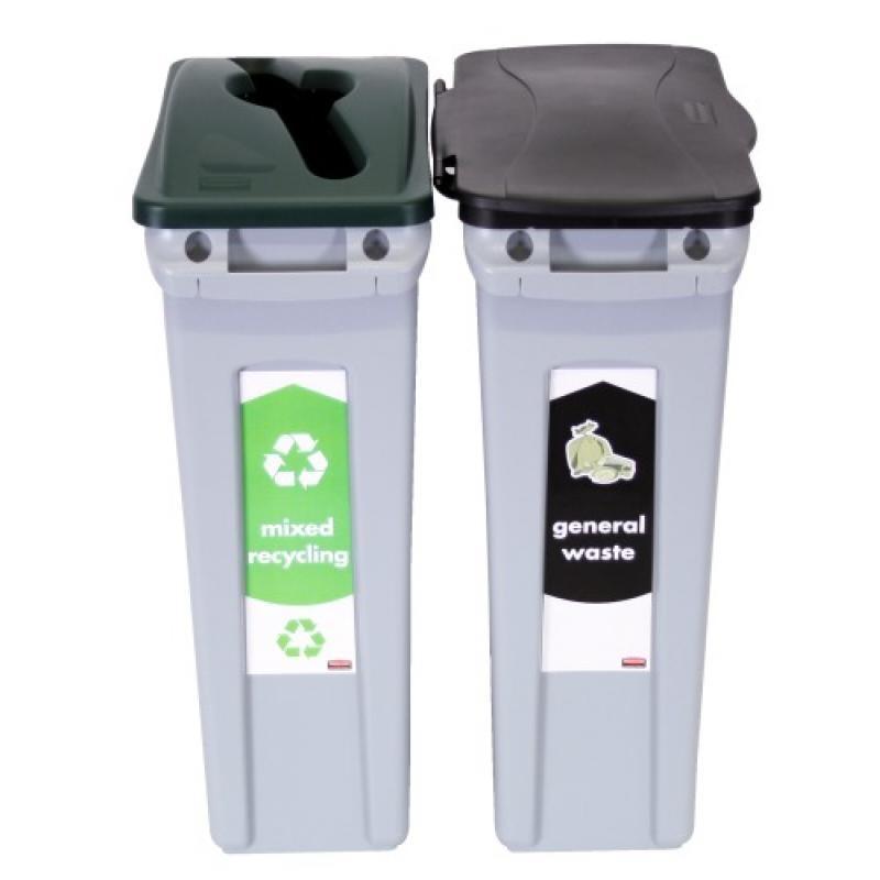 Kit de tri sélectif 2 flux slim jim  décharge non recyclables noir  déchets recyclables mélangés vert_0