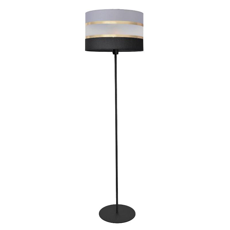 HELAM LAMPADAIRE HELEN ABAT-JOUR TISSU, GRIS-NOIR-DORÉ