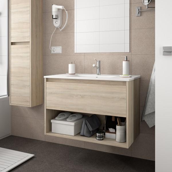 MEUBLE NOJA 1000 1 TIROIR 1 ESPACE CHÊNE CALÉDONIE + VASQUE - SALGAR 81295