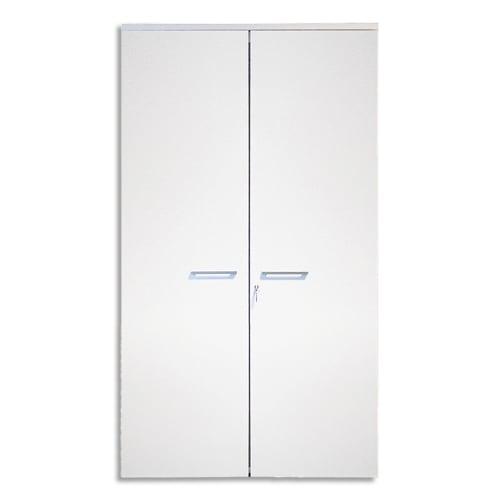 Armoire mélaminée EMMAn - 2 portes - Hauteur 198 cm - Coloris blanc/blanc - Charnières amorties et tablettes réglables_0