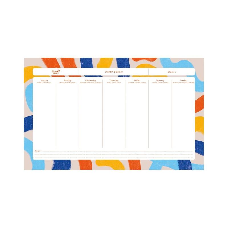 Quo Vadis - Sous-main perpétuel à feuillets - Multilingue - Iconique - Jaune - Perpétuel - 16,5x26,5 cm - Papier Clairefontaine blanc - multicolore_0