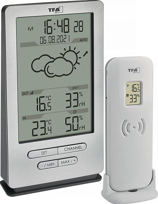 Station météo TFA XENA - H145xl82xP47mm - Argenté en plastique pour intérieur/extérieur - Symboles et tendance pression atmosphérique_0
