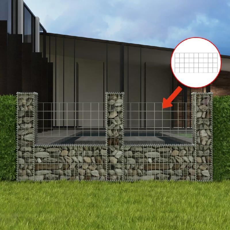 Vidaxl panier de gabion en forme de u acier galvanisé 240x20x100 cm 142546_0