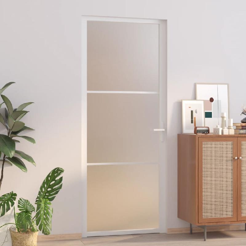 Vidaxl porte intérieure 83x201,5 cm blanc verre mat et aluminium 350577_0