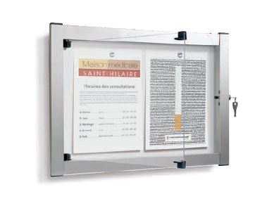 Vitrine d'intérieur MEDIA - Simple face, anodisée argent, fond magnétique, porte battante sécurisée_0