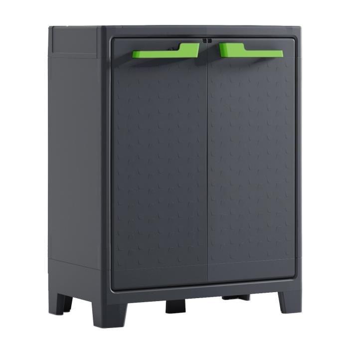 Armoire de rangement basse Moby KIS - 80 x 44 x 100 cm - Gris anthracite - 2 étagères, cadenassable, traité anti-UV_0