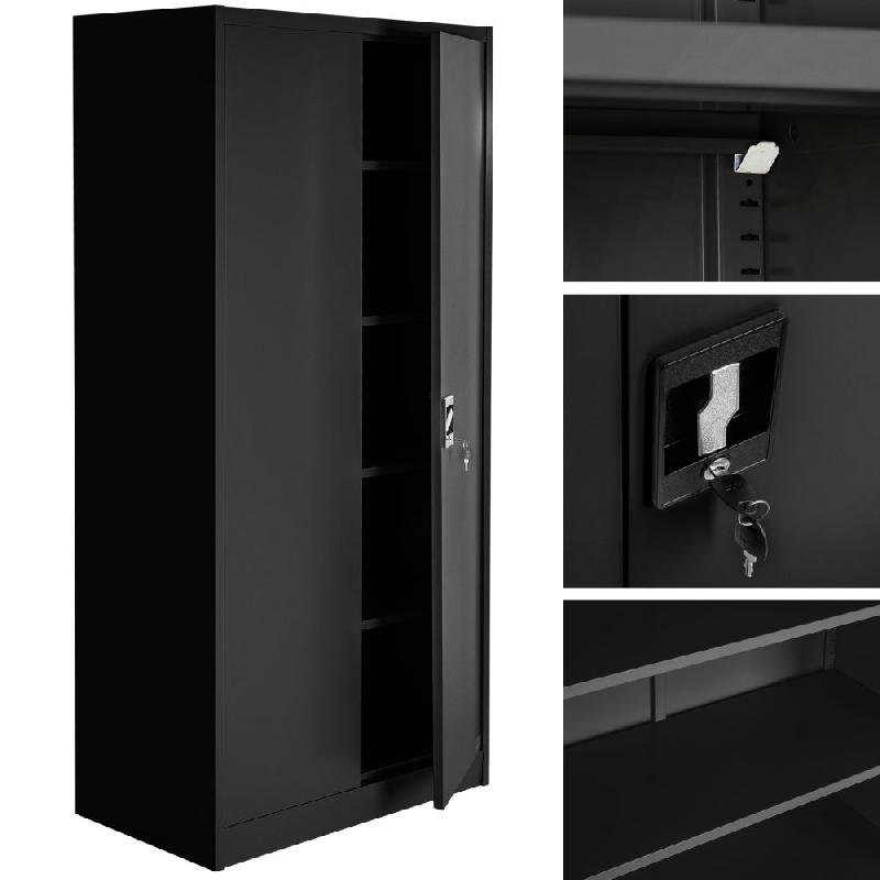 Armoire de bureau verrouillable - 4 étagères réglables - 5 niveaux - acier noir - 90x40x180 cm - 08_0000384_0