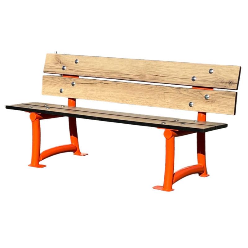 Banc extérieur pour enfant - structure en acier orange - lames en HPL compact imitation bois_0