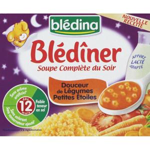 BLEDINA BLÉDÎNER SOUPE COMPLÈTE DU SOIR DOUCEUR DE LÉGUMES PETITS ETOILES  DÈS 12 MOIS 2 X 250 ML, telemarketpro.fr