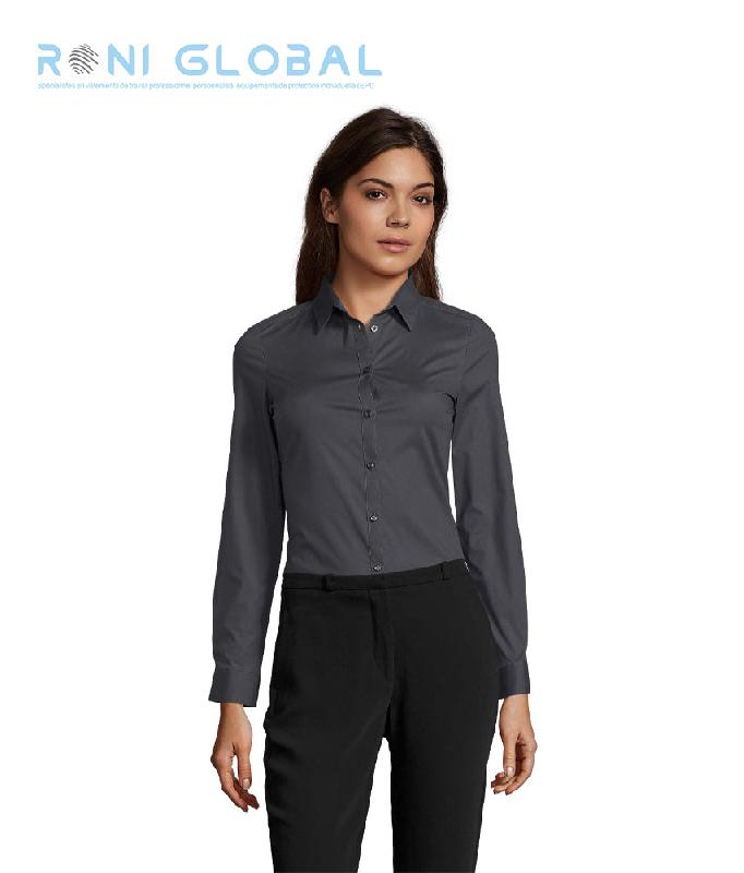 Chemise femme stretch manches longues en coton/élasthanne - BLAKE SOL'S - coupe cintrée et col classique_0
