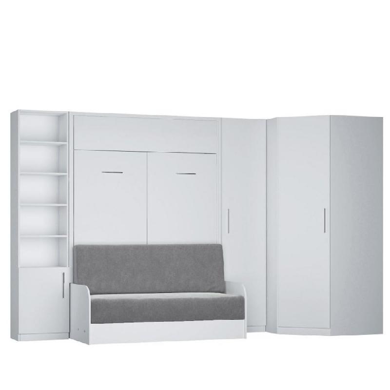 COMPOSITION LIT ESCAMOTABLE BLANC MAT DYNAMO SOFA CANAPÉ ACCOUDOIRS BLANC MAT ET GRIS 2 COLONNES + ANGLE 140*200_0