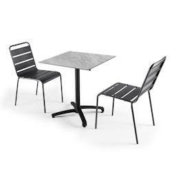 Oviala Business Ensemble table de jardin stratifié marbre et 2 chaises gris - Oviala - gris métal 108164_0