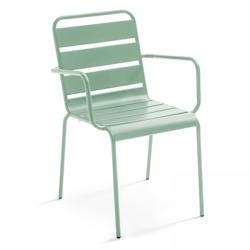 Fauteuil en métal vert sauge Oviala Business - acier thermolaqué et finition époxy anti-corrosion_0